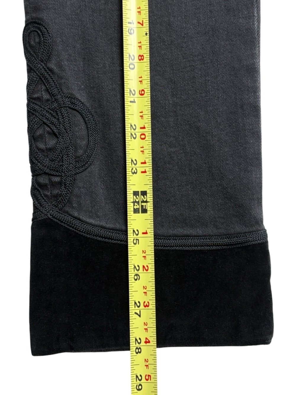 Lauren Ralph Lauren Regal Straight Ankle Jeans Velvet Cuff Embroidered Black 10 - Picture 9 of 14